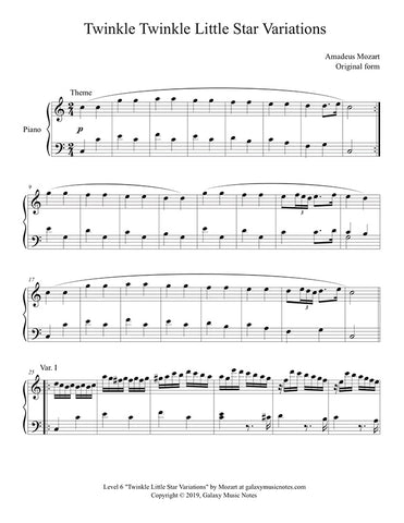 Twinkle Little Star Variations: Level 6 piano sheet music - page 1