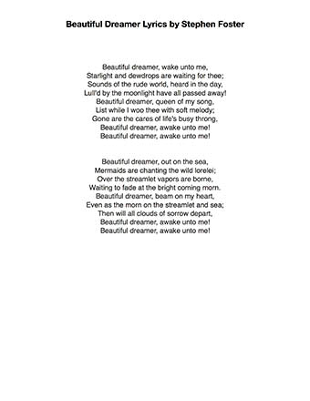 Beautiful Dreamer - Lyrics page