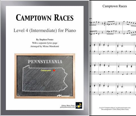 Camptown Races: Level 4 - 1st piano page & cover