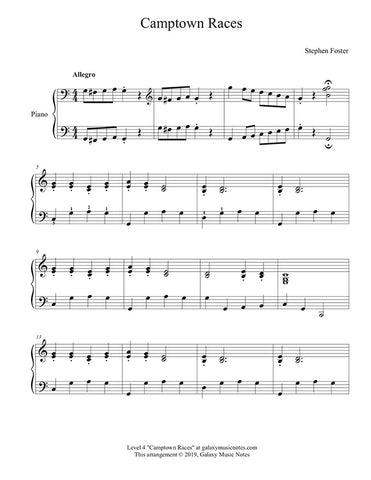 Camptown Races: Level 4 Piano sheet music - page 1