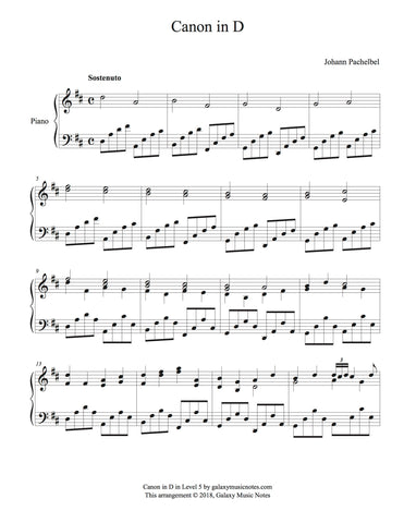 Canon in D Level 5 - 1st music page