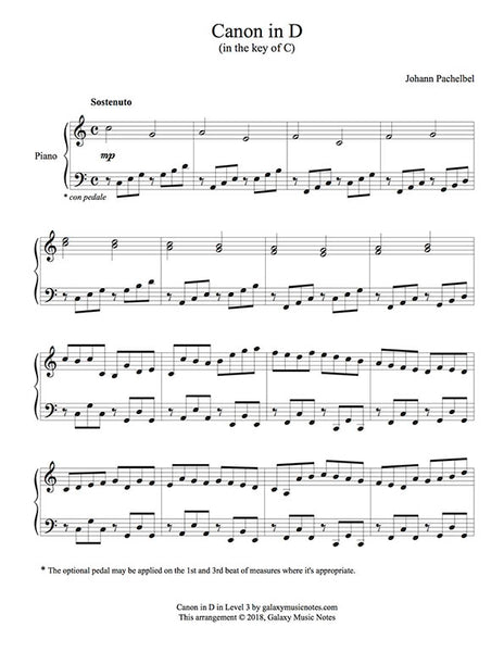 3 pedale piano Canon in D | Easy piano solo sheet music