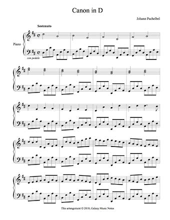 Canon in D by Pachelbel Level 4 - 1st piano music sheet