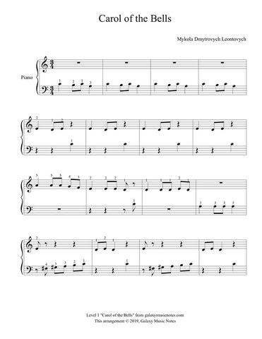Carol of the Bells: Level 1 piano sheet music - Page 1