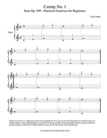 Czerny Piano Exercise No. 1 from Op. 599 - 1st music page