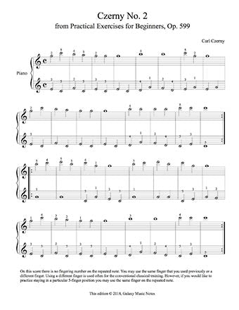 Czerny Piano Exercise No. 2 from Op. 599 - 1st music page