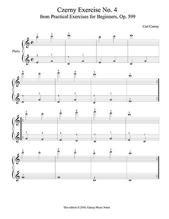 Czerny Piano Exercise No. 4 from Op. 599 - 1st music page