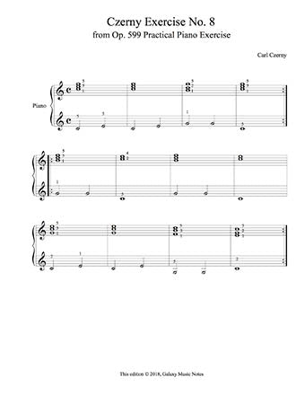 Czerny Piano Exercise No. 8 from Op. 599 - 1st music page