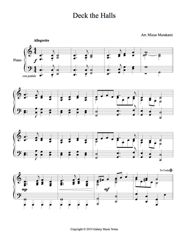 Deck the Halls Level 4 - 1st piano music sheet