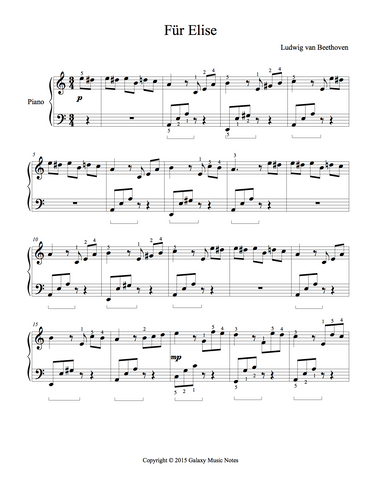 Fur Elise Level 4 - 1st piano music sheet