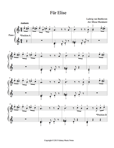 Fur Elise Level 2 - 1st piano music sheet