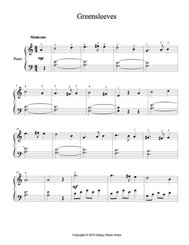 Greensleeves Level 3 - 1st piano music sheet