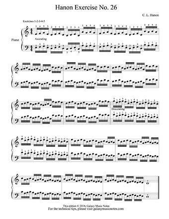 Hanon Piano Exercise No. 26 - 1st page