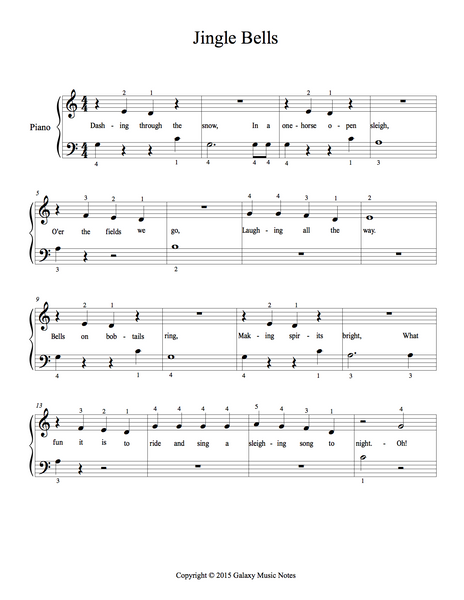 Jingle Bells  Beginner piano sheet music - Galaxy Music Notes