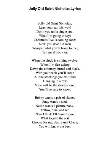Jolly Old Saint Nicholas: Level 2 - Lyrics page