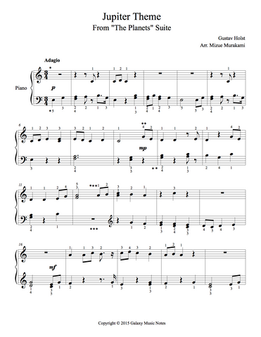 Jupiter Theme Level 2 - 1st piano music sheet