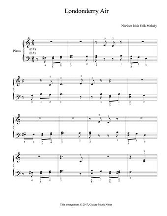 Londonderry Air Level 2 - 1st piano music sheet