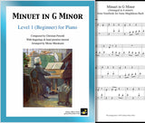 Minuet in G Minor: Level 1 - 1st music page & cover