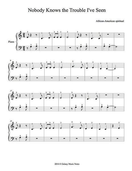 Nobody Knows the Trouble I've Seen | Level 1 piano sheet music