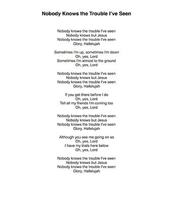 Nobody Knows Trouble I've Seen - Lyrics page