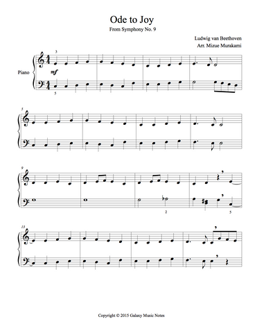 Ode to Joy Level 3 - 1st piano music sheet