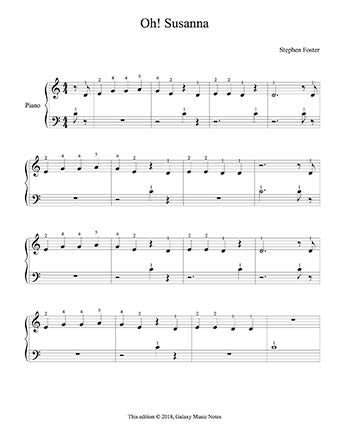Oh! Susanna Level 1 - 1st piano music sheet