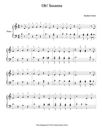 Oh! Susanna Level 2 - 1st piano music sheet