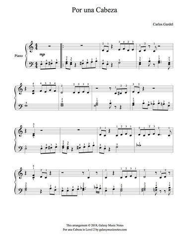 Por una Cabeza Level 2 - 1st piano music sheet