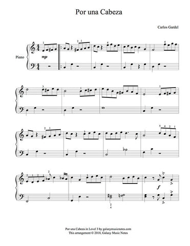 Por una Cabeza Level 3 - 1st piano music sheet