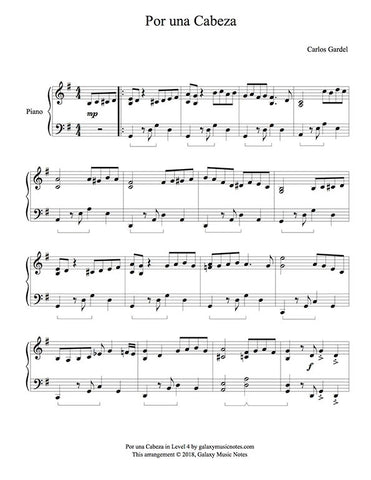 Por una Cabeza Level 4 - 1st piano music sheet