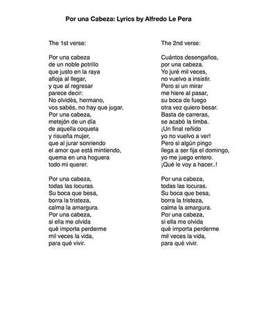 Por una Cabeza - Lyrics page in Spanish