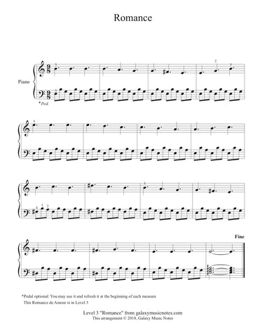 "Romance" Level 3 - Piano sheet music - page 1