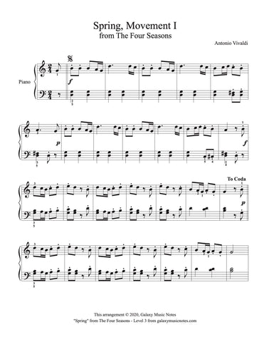 Spring Four Seasons Mvmt 1 Level 3: Piano sheet page-1