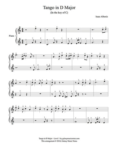 Tango in D Major Level 1 - 1st piano music sheet