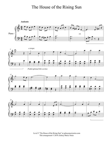 The House of the Rising Sun: Level 3 - Piano sheet - Page 1