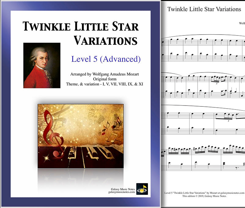 Twinkle Little Star 6 Variations: by Mozart - Level 5 Piano sheet music