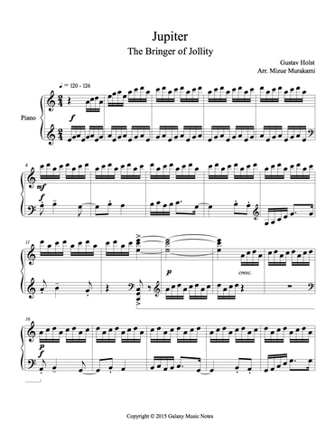 Jupiter from The Planets Level 6 - 1st piano music sheet