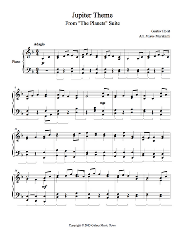 Jupiter Theme Level 4 - 1st piano music sheet