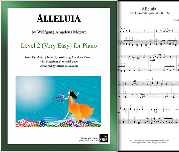Alleluia by Mozart: Level 2 - Cover sheet & 1st page