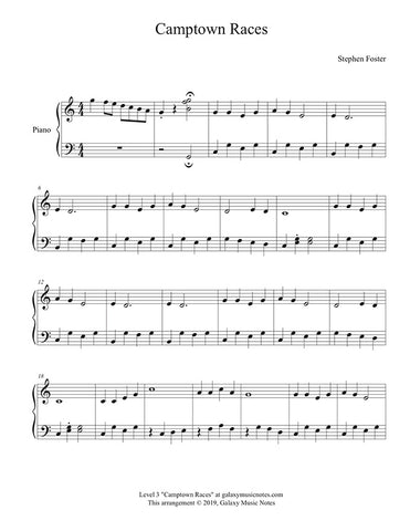 Camptown Races: Level 3 piano sheet music - page 1