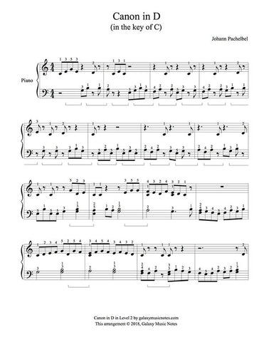 Canon in D Level 2 - 1st piano music sheet