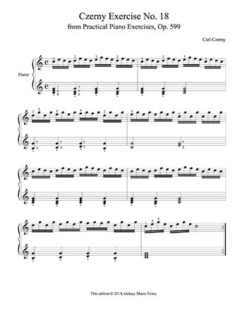 Czerny Piano Exercise No. 18 from Op. 599 - 1st music page