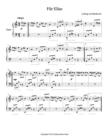 Fur Elise Level 5 - 1st piano music sheet
