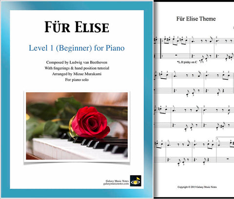 Fur Elise Level 1 - Cover sheet & 1st piano sheet
