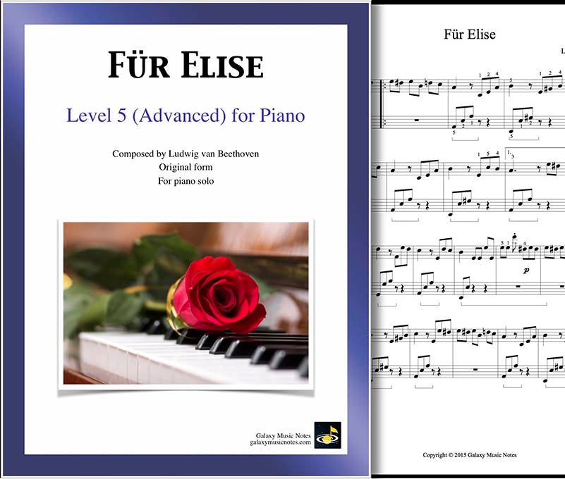 Fur Elise - Piano sheet music [advanced] | Original form for Free Printable Piano Sheet Music Fur Elise