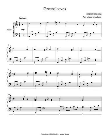 Greensleeves: Level 4 piano sheet music - page 1
