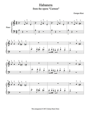 Habanera | Carmen | Level 1 | 1st piano music sheet