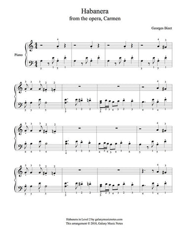 Habanera | Carmen | Level 2 | 1st piano music sheet