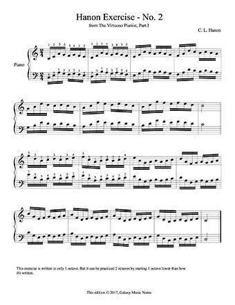 Hanon piano exercise No. 2 - 1st page 