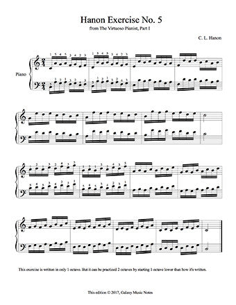 Hanon piano exercise No. 5 sheet 